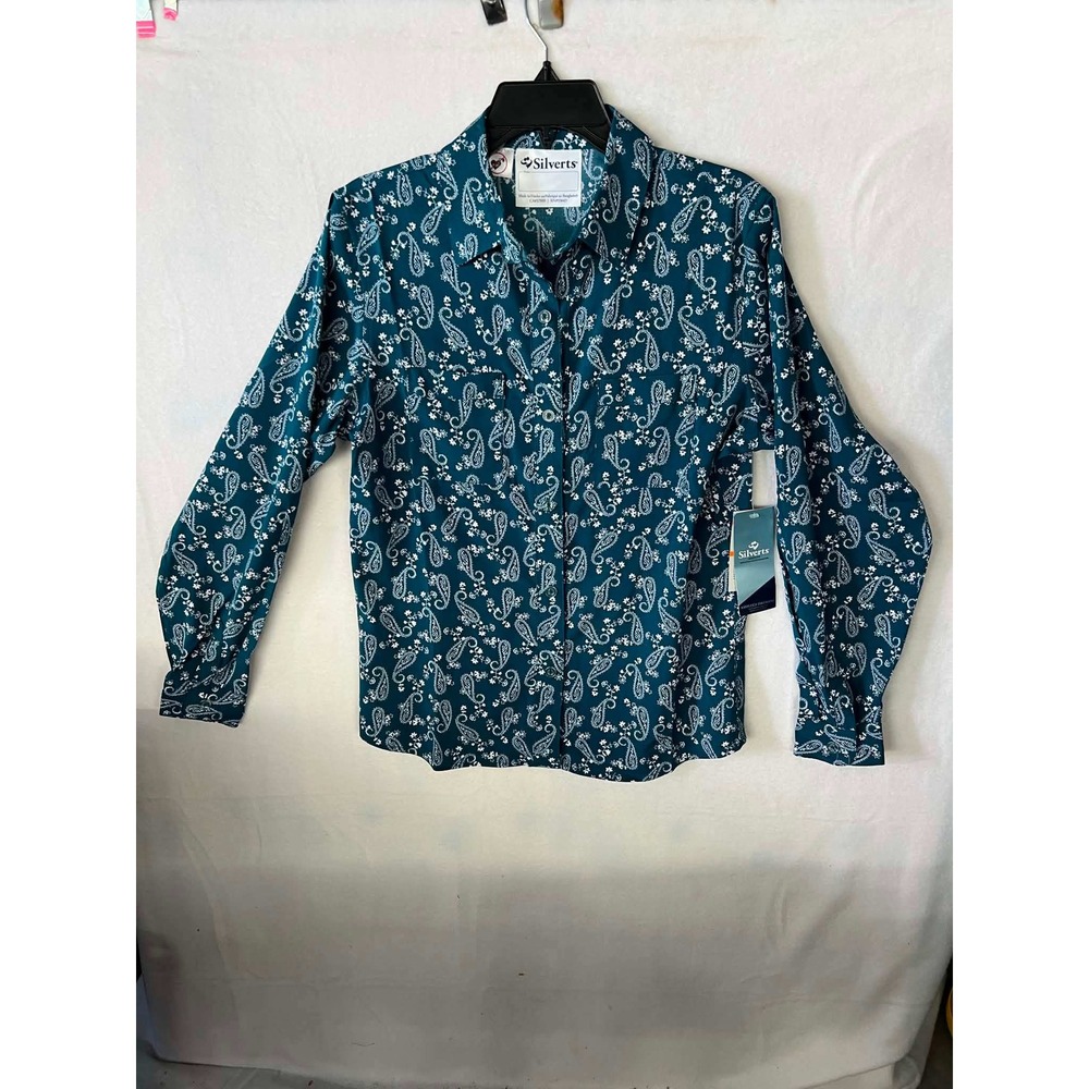 Silverts Adaptive Mens Teal Paisley Magnetic Closure Assisted Dressing Shirt NWT